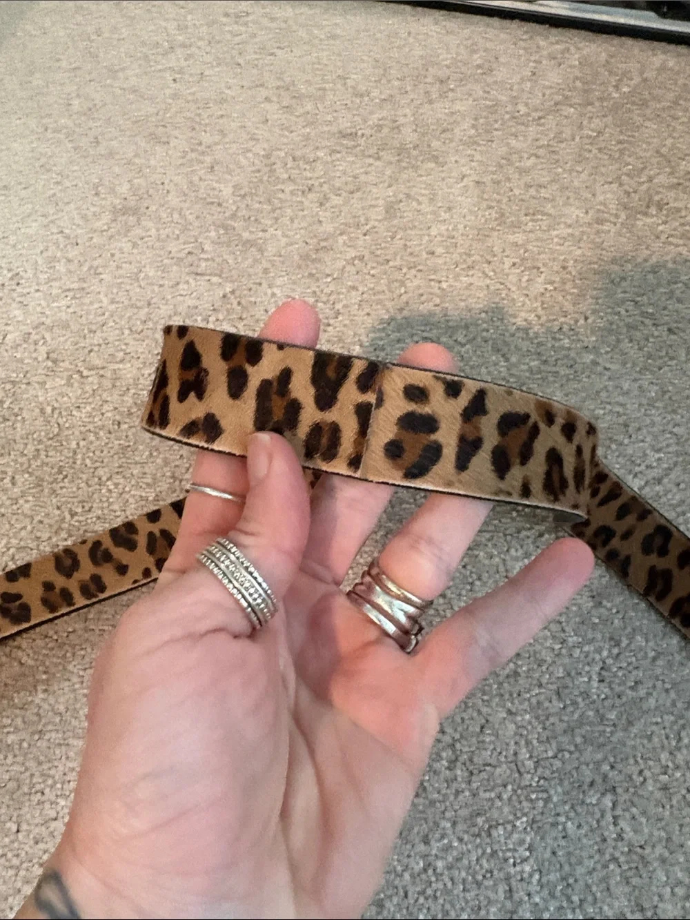 J. Crew Leopard Print Leather Belt in Tan and Black with Gold Buckle - Picture 5 of 7